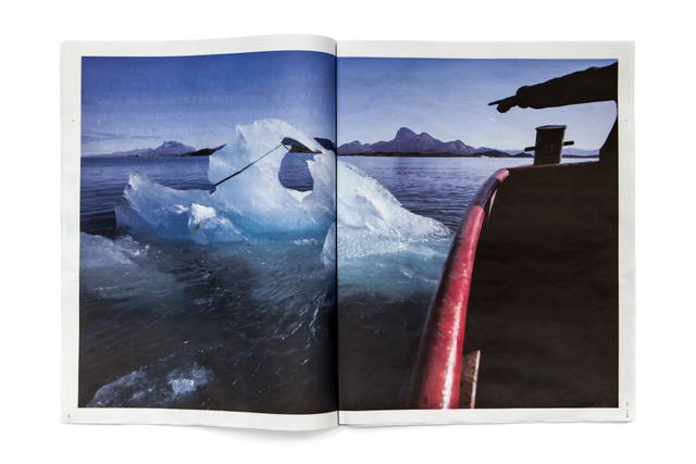 Spread from Ice watch Paris newspaper, published by Studio Olafur Eliasson - Photo: María del Pilar García Ayensa / Studio Olafur Eliasson
