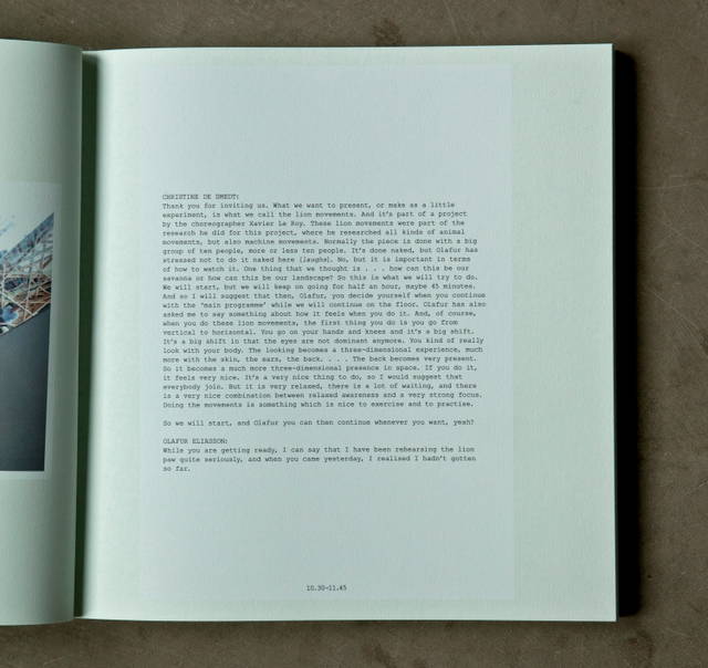 Christine De Smedt presents lion movements from Olafur Eliasson: Life is Space 4, edited by Anna Engberg-Pedersen / Studio Olafur Eliasson, Berlin 