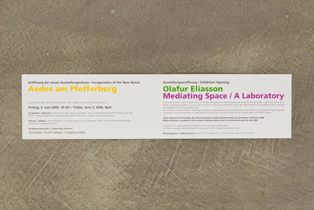Invitation for A laboratory of mediating space, Aedes am Pfefferberg, Berlin, 2006