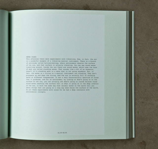 Peter Coles discusses vibrations, from Olafur Eliasson: Life is Space 4, edited by Anna Engberg-Pedersen / Studio Olafur Eliasson, Berlin