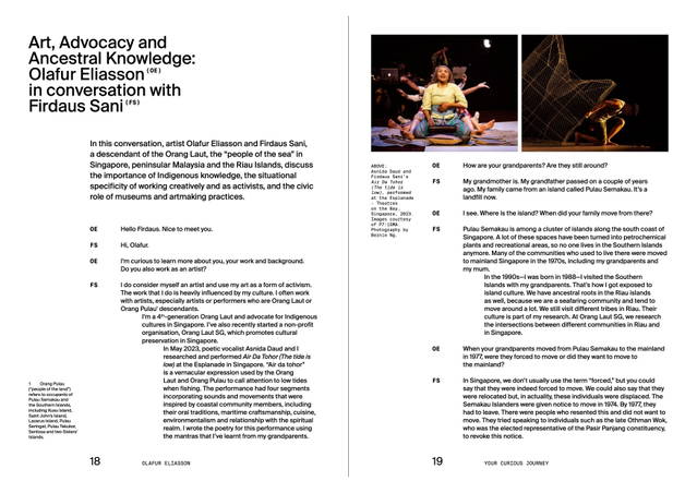 Art, Advocacy and Ancestral Knowledge: Olafur Eliasson in conversation with Firdaus Sani