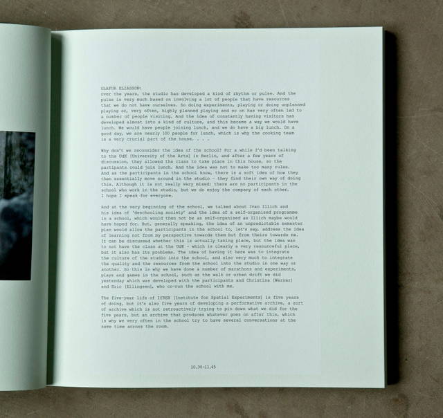 Olafur Eliasson discusses Institut für Raumexperimente, from Olafur Eliasson: Life is Space 4, edited by Anna Engberg-Pedersen / Studio Olafur Eliasson, Berlin
