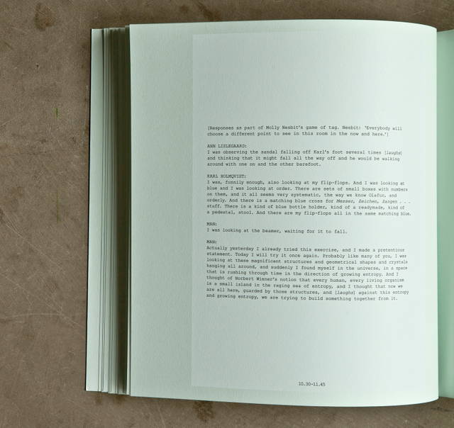 The audience responds to Molly Nesbit's game of tag, from Olafur Eliasson: Life is Space 4, edited by Anna Engberg-Pedersen / Studio Olafur Eliasson, Berlin