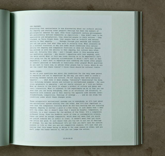 Ute Frevert and Tania Singer discuss compassion, from Olafur Eliasson: Life is Space 4, edited by Anna Engberg-Pedersen / Studio Olafur Eliasson, Berlin