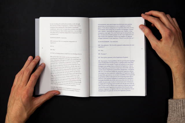  Spread from Never Known but Is the Knower / Jamais connu, il est le connaissant, edited by William Stewart / Studio Olafur Eliasson, Berlin 2014
