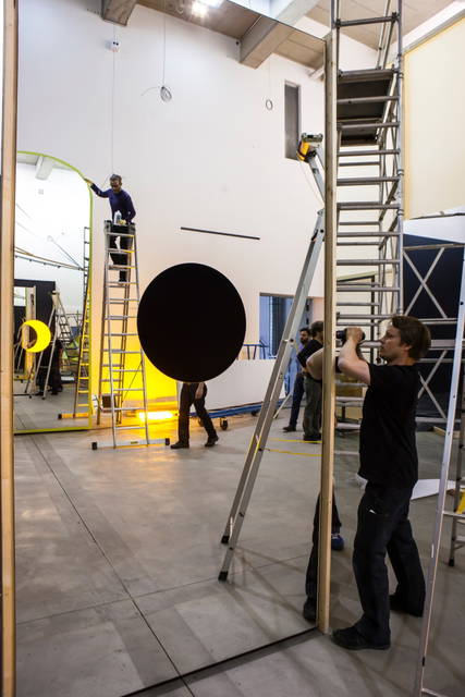 At Studio Olafur Eliasson, testing Deep mirror (black) and Deep mirror (yellow), 2016 - Photo: María del Pilar García Ayensa / Studio Olafur Eliasson 