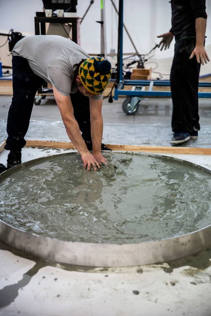 At Studio Olafur Eliasson, mixing glacial rock flour - Photo: María del Pilar García Ayensa / Studio Olafur Eliasson 