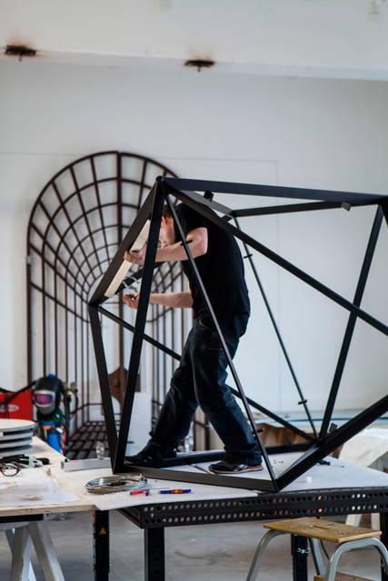 At Studio Olafur Eliasson, constructing a steel structure for Cubic crystals, 2015 - Photo: Runa Maya Mørk Huber / Studio Olafur Eliasson 