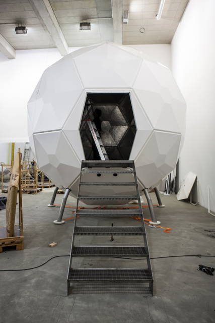 At studio Olafur Eliasson, constructing Your silent running, 2003 (2003) - Photo: Runa Maya Mørk Huber/ Studio Olafur Eliasson 