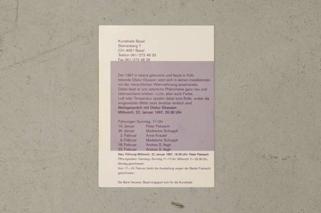 Invitation for Olafur Eliasson: The curious garden, 1997, Kunsthalle Basel, 1997