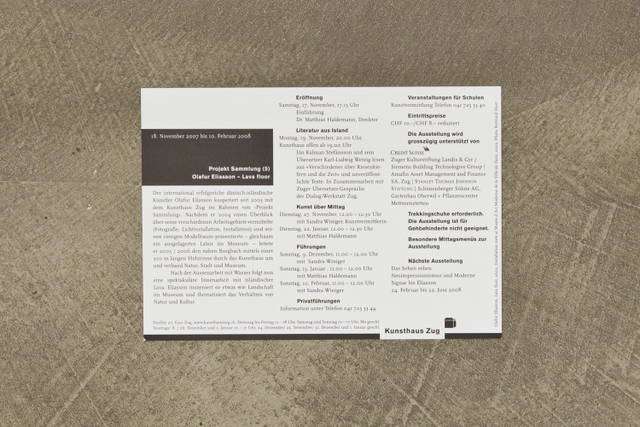 Invitation for The Body as Brain (5) Lava floor, Kunsthaus Zug, Zug, 2008