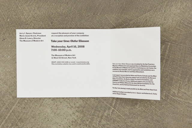 Invitation for Take Your Time, Museum of Modern Art and P.S.1 Contemporary Art Center, New York, 200