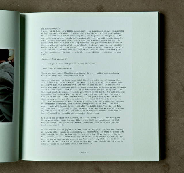 Tor Nørretranders conducts a tickling experiment, from Olafur Eliasson: Life is Space 4, edited by Anna Engberg-Pedersen / Studio Olafur Eliasson, Berlin