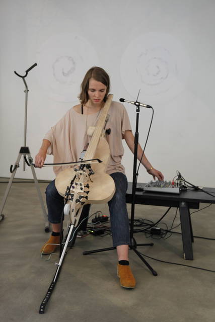 Spatial vibration: string-based instrument,  study II (2008) with Hildur Guðnadóttir, at Life is spa - Studio Olafur Eliasson, Berlin – 2011 - Photo: María del Pilar García Ayensa / Studio Olafur Eliasson