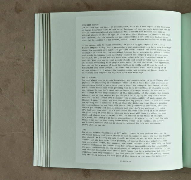Ute Meta Bauer and Tania Singer discuss neuroscience and the knowledge continuum, from Olafur Eliasson: Life is Space 4, edited by Anna Engberg-Pedersen / Studio Olafur Eliasson, Berlin 2012