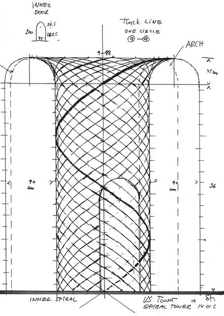 Sketch for Spiral tower, 2000 by Einar Thorsteinn