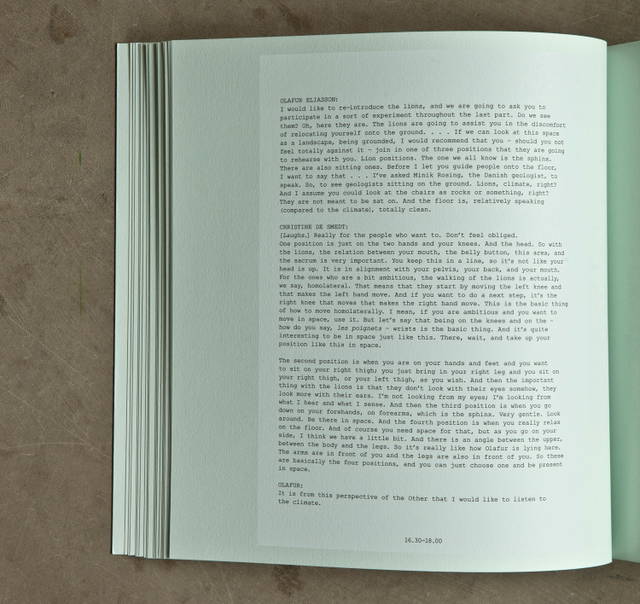 Olafur Eliasson and Christine De Smedt conduct the lion exercise, from Olafur Eliasson: Life is Space 4, edited by Anna Engberg-Pedersen / Studio Olafur Eliasson, Berlin 2012
