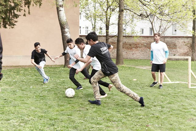 Football match during the opening of Olafur Eliasson: Green light, 2016 – An artistic workshop - TBA21-Augarten, Vienna – 2016 - Photo: Sandro E.E.  Zanzinger